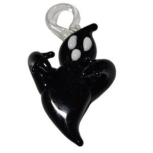 Handmade Glass Black Ghost Pendant Charm DIY Halloween Jewelry Spooky Women